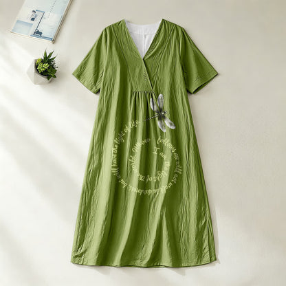 Christianartworkshop Relaxed Fit Dragonfly & Inspirational Verse V-Neck Short Sleeve Midi Dress
