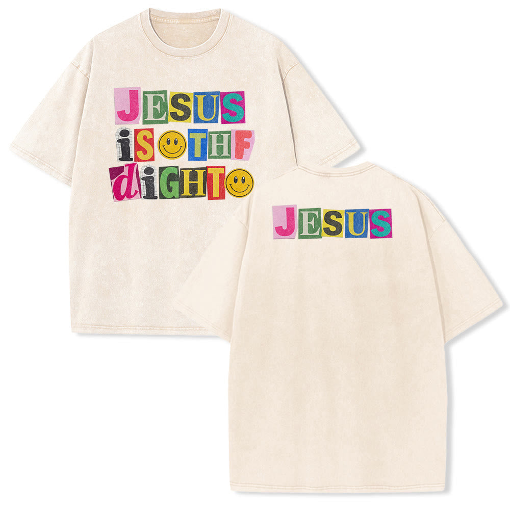 Christianartworkshop Jesus Is The Light Color Block Smile Graphic Washed Unisex T-Shirt