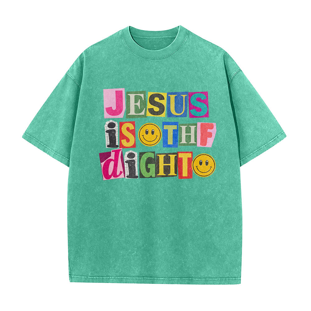 Christianartworkshop Jesus Is The Light Color Block Smile Graphic Washed Unisex T-Shirt