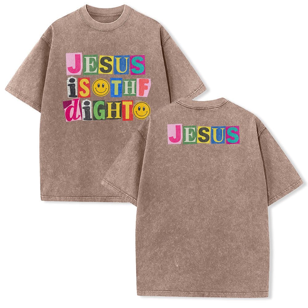 Christianartworkshop Jesus Is The Light Color Block Smile Graphic Washed Unisex T-Shirt