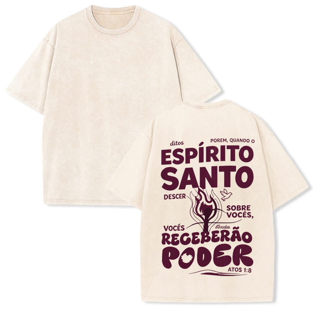 Christianartworkshop Esp铆rito Santo Receber茫o Poder Flame Dove Acts 1 : 8 Back Print Vintage Washed Unisex T-Shirt