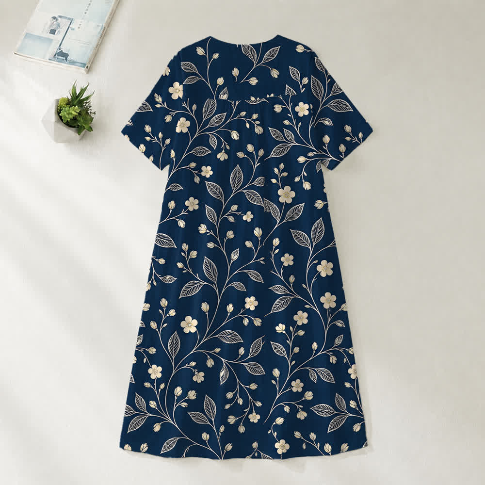 Christianartworkshop Summer Oversized Floral Print Cross Graphic V-Neck Short Sleeve Midi Dress