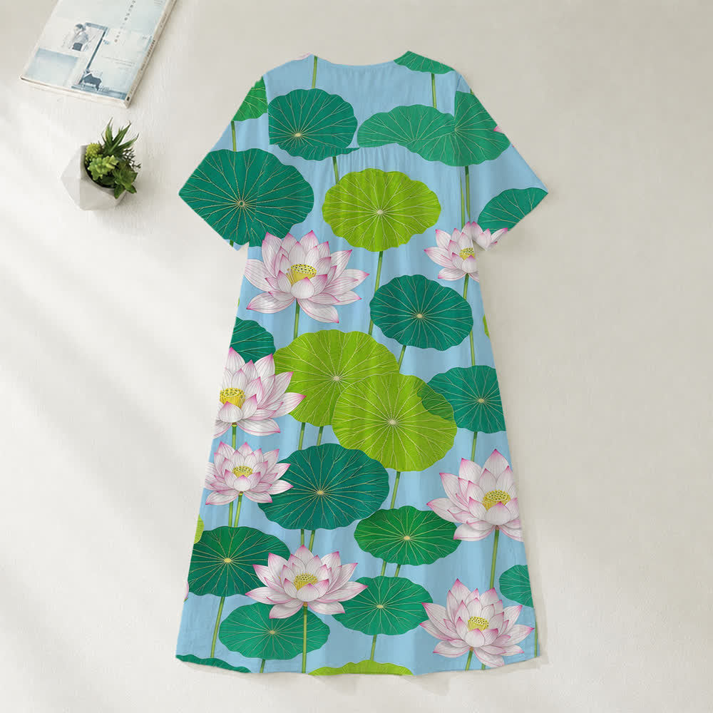 Christianartworkshop Summer Oversized Floral Print Cross Graphic V-Neck Short Sleeve Midi Dress