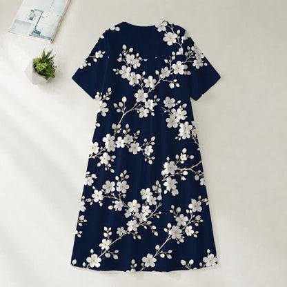 Christianartworkshop Summer Oversized Floral Print Cross Graphic V-Neck Short Sleeve Midi Dress