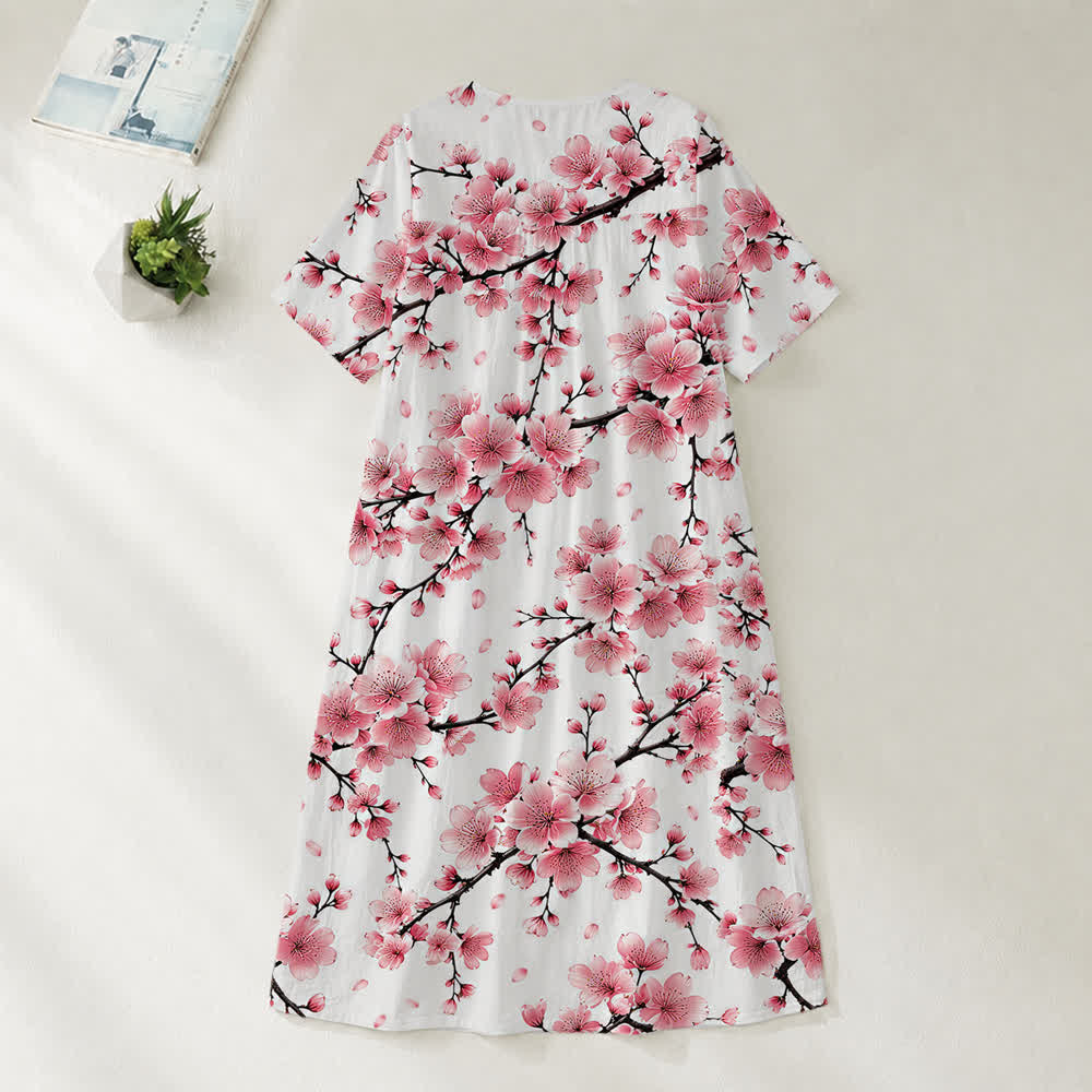 Christianartworkshop Summer Oversized Floral Print Cross Graphic V-Neck Short Sleeve Midi Dress