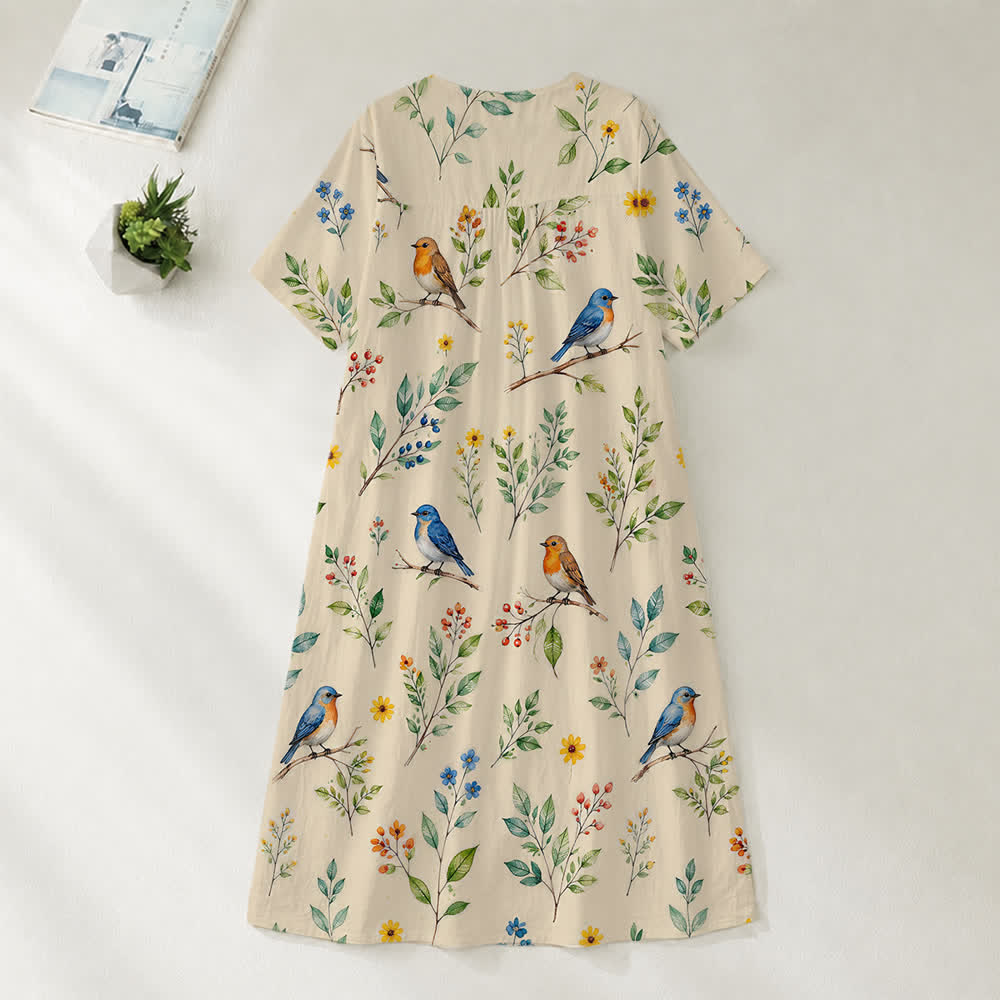 Christianartworkshop Summer Oversized Floral Print Cross Graphic V-Neck Short Sleeve Midi Dress