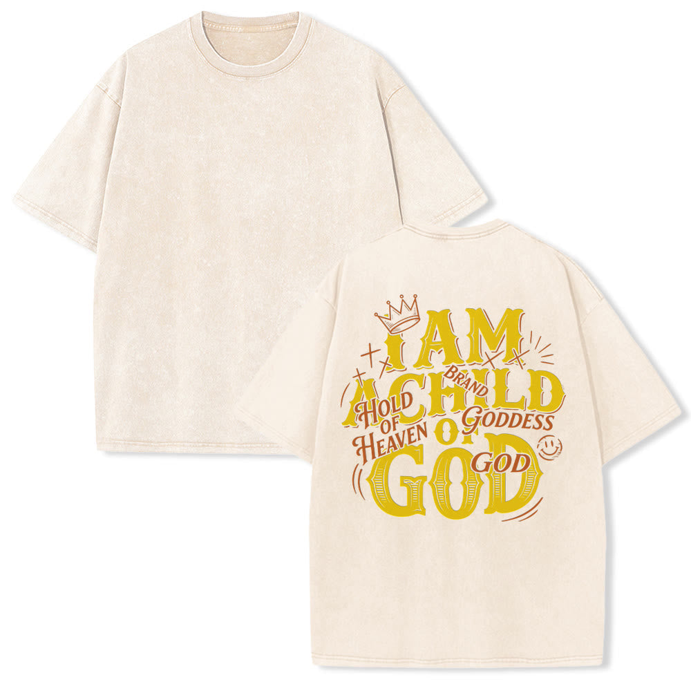 Christianartworkshop I Am A Child Of God Crown Cross Smile Accent Couple Matching Back Print Vintage Washed Unisex T-Shirt