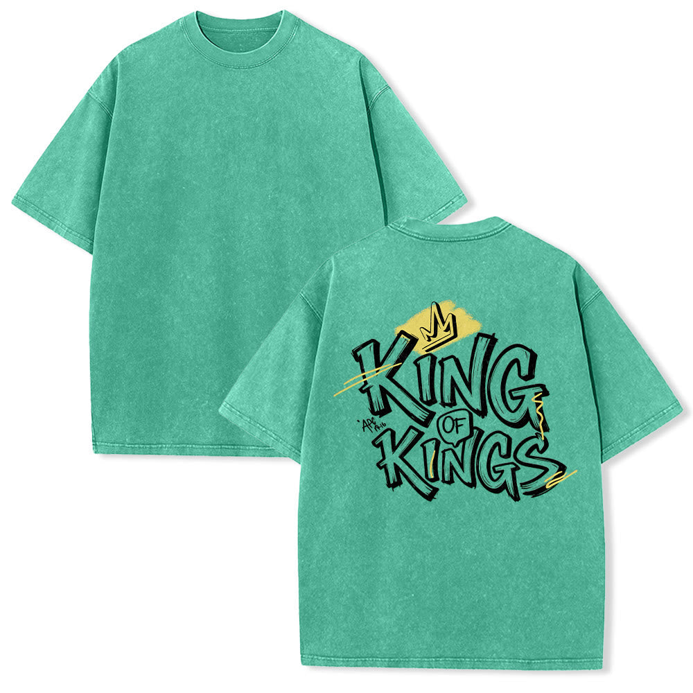 Christianartworkshop King Of Kings Brush Graffiti Crown Back Print Vintage Washed Unisex T-Shirt
