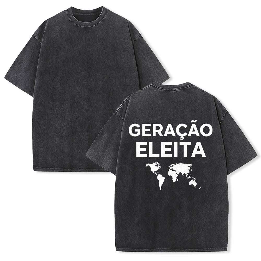 Christianartworkshop Gera莽茫o Eleita World Map Matching Couple Back Print Vintage Washed Unisex T-Shirt