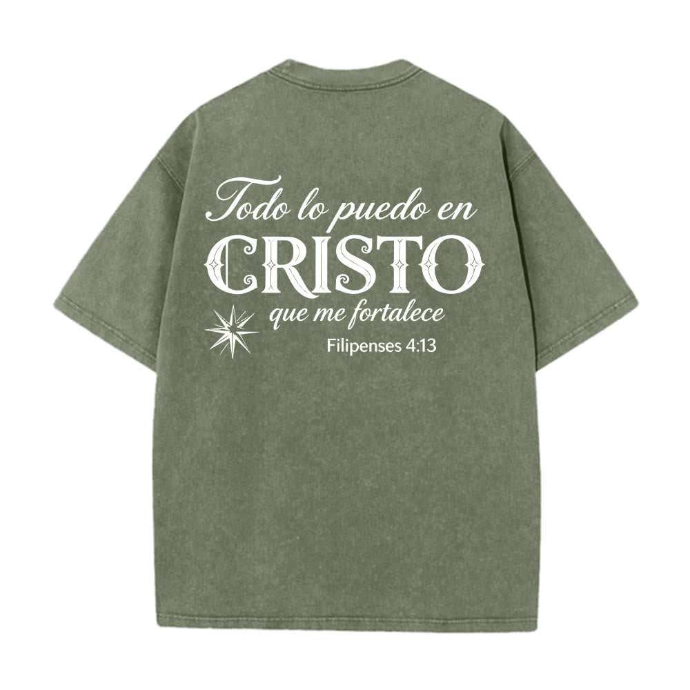 Christianartworkshop Elegant Dual Font Spanish Spiritual Verse Tiny Star Back Washed Unisex T-Shirt