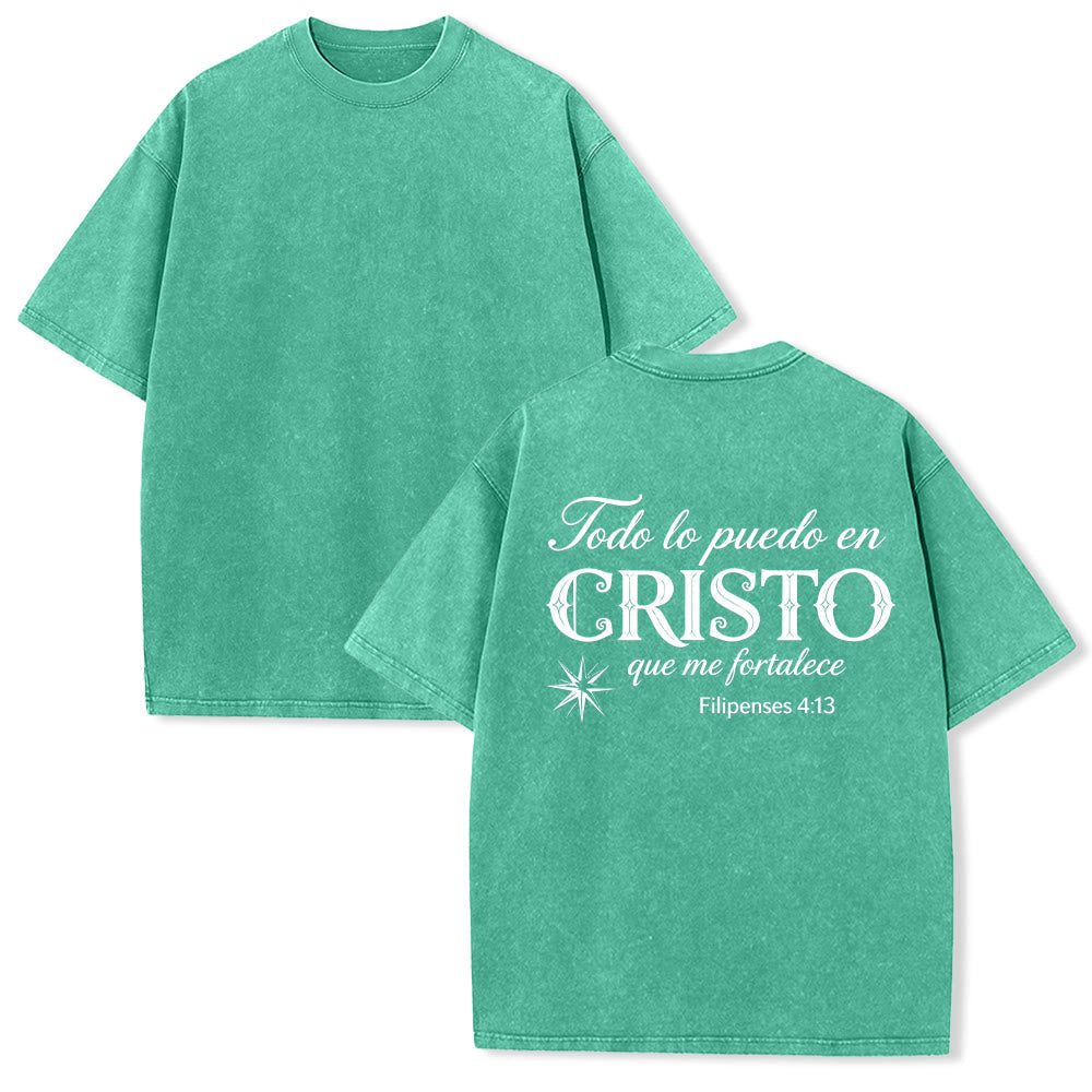 Christianartworkshop Elegant Dual Font Spanish Spiritual Verse Tiny Star Back Washed Unisex T-Shirt