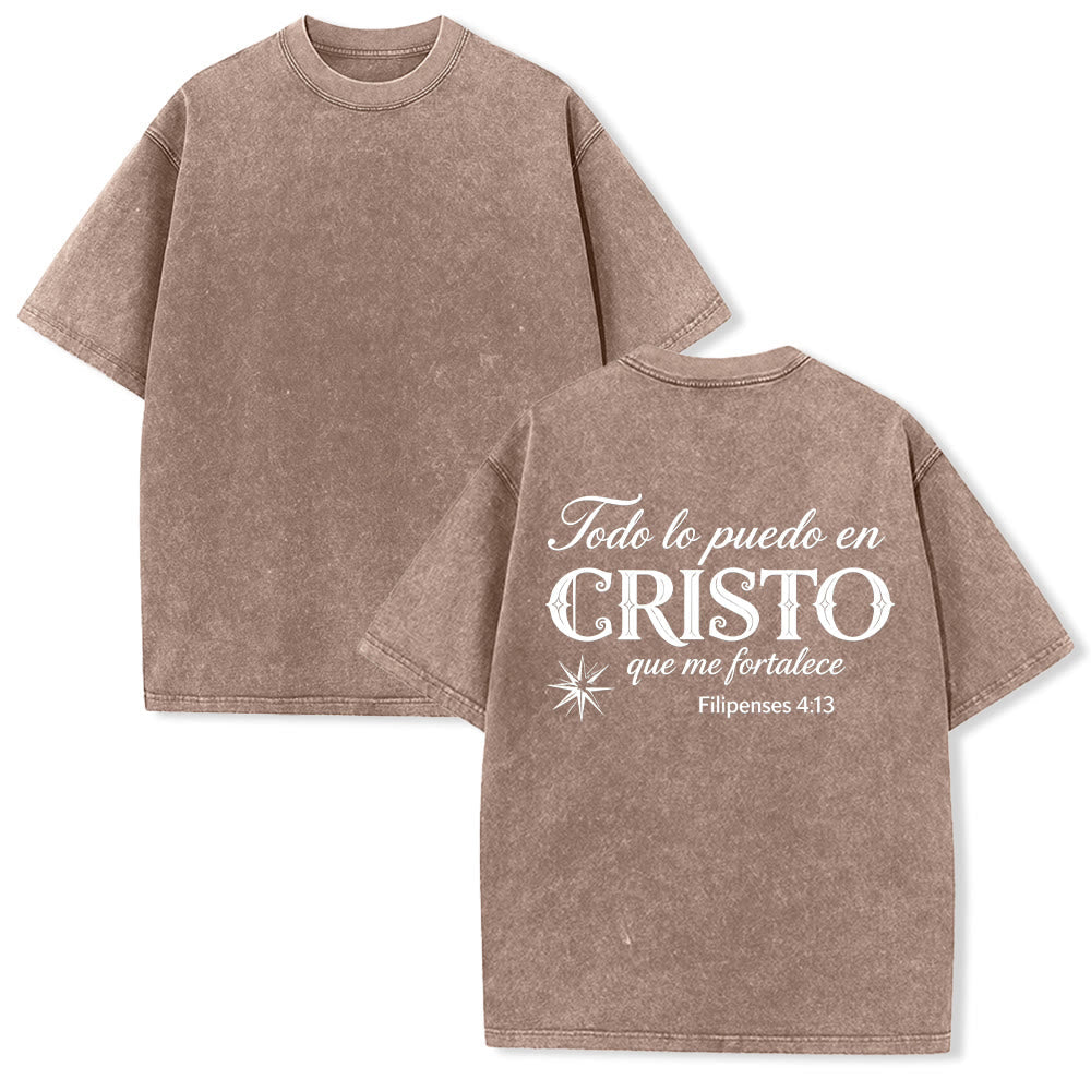 Christianartworkshop Elegant Dual Font Spanish Spiritual Verse Tiny Star Back Washed Unisex T-Shirt