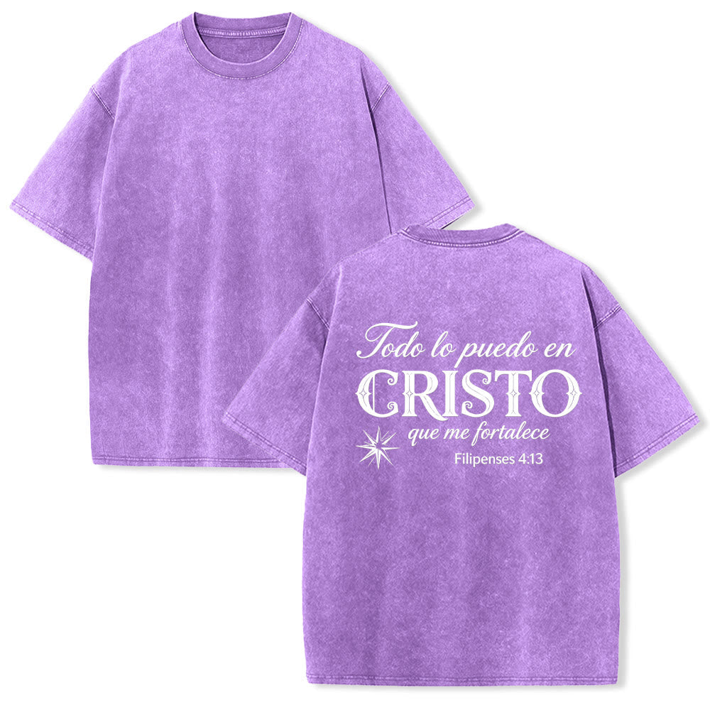 Christianartworkshop Elegant Dual Font Spanish Spiritual Verse Tiny Star Back Washed Unisex T-Shirt