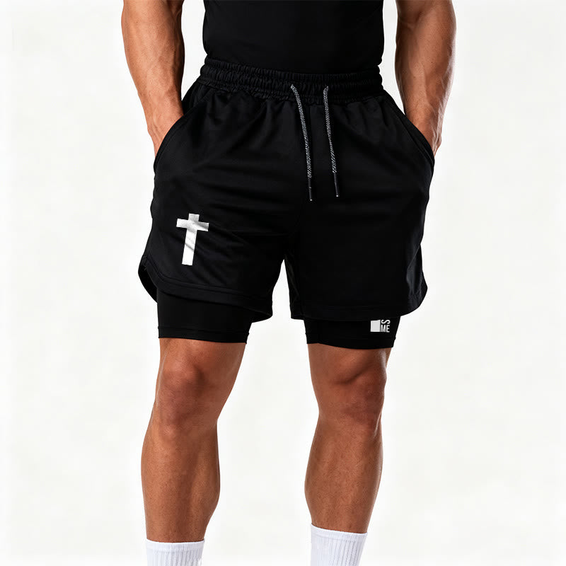 Christianartworkshop Philippians 4:13 Cross Vertical Scripture  Drawstring Faith Shorts