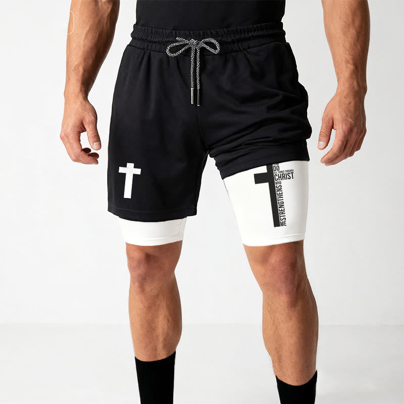 Christianartworkshop Philippians 4:13 Cross Vertical Scripture  Drawstring Faith Shorts