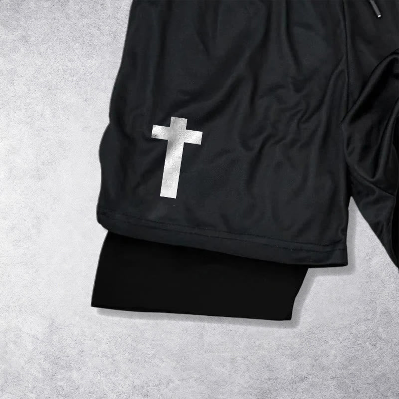 Christianartworkshop Philippians 4:13 Cross Vertical Scripture  Drawstring Faith Shorts