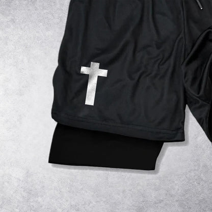 Christianartworkshop Philippians 4:13 Cross Vertical Scripture  Drawstring Faith Shorts