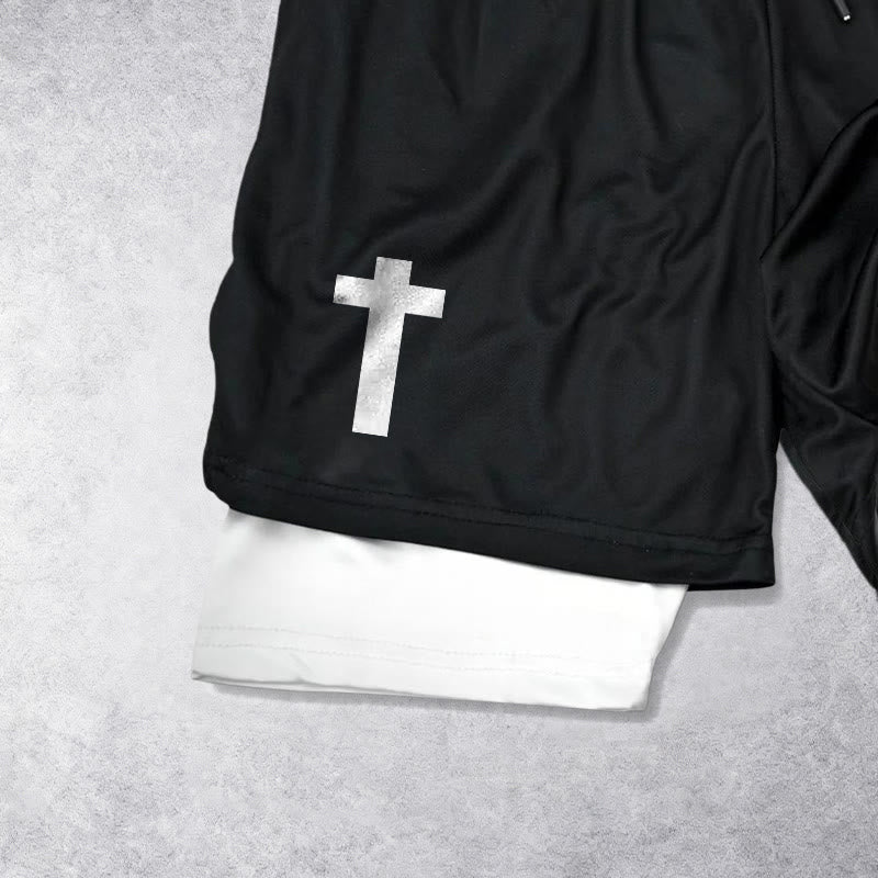 Christianartworkshop Philippians 4:13 Cross Vertical Scripture  Drawstring Faith Shorts