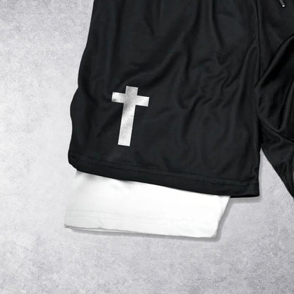 Christianartworkshop Philippians 4:13 Cross Vertical Scripture  Drawstring Faith Shorts