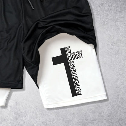 Christianartworkshop Philippians 4:13 Cross Vertical Scripture  Drawstring Faith Shorts