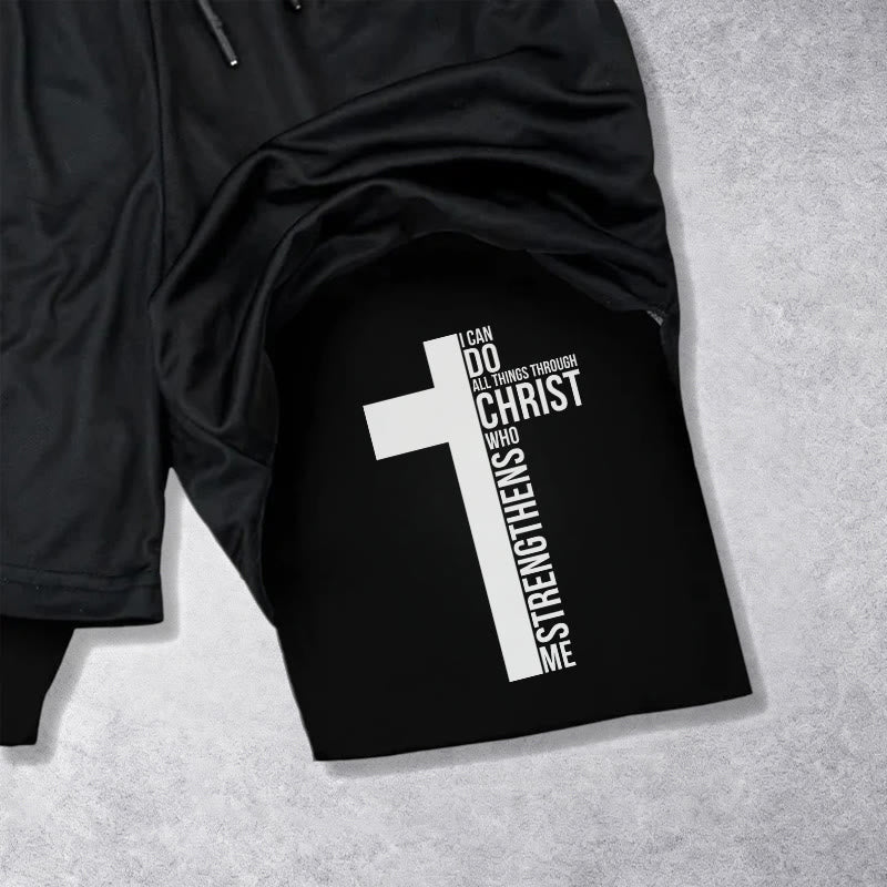 Christianartworkshop Philippians 4:13 Cross Vertical Scripture  Drawstring Faith Shorts