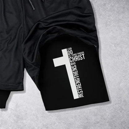 Christianartworkshop Philippians 4:13 Cross Vertical Scripture  Drawstring Faith Shorts