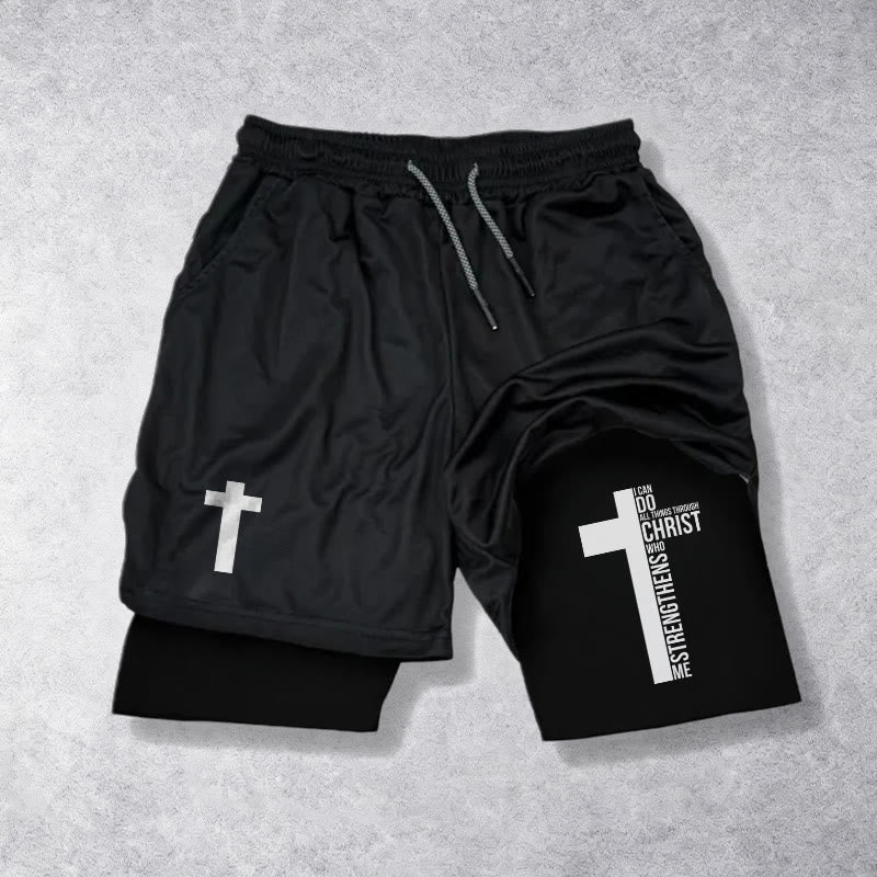 Christianartworkshop Philippians 4:13 Cross Vertical Scripture  Drawstring Faith Shorts