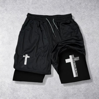 Christianartworkshop Philippians 4:13 Cross Vertical Scripture  Drawstring Faith Shorts