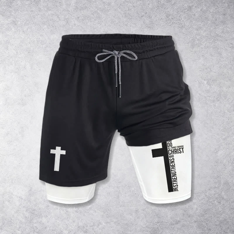 Christianartworkshop Philippians 4:13 Cross Vertical Scripture  Drawstring Faith Shorts