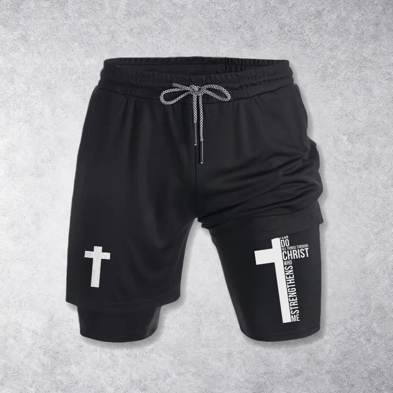 Christianartworkshop Philippians 4:13 Cross Vertical Scripture  Drawstring Faith Shorts