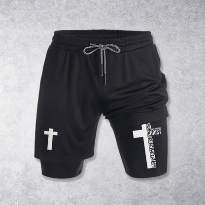 Christianartworkshop Philippians 4:13 Cross Vertical Scripture  Drawstring Faith Shorts