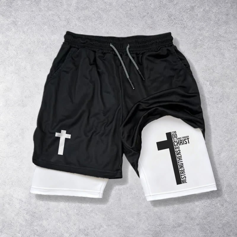 Christianartworkshop Philippians 4:13 Cross Vertical Scripture  Drawstring Faith Shorts