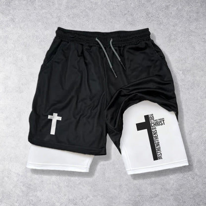 Christianartworkshop Philippians 4:13 Cross Vertical Scripture  Drawstring Faith Shorts