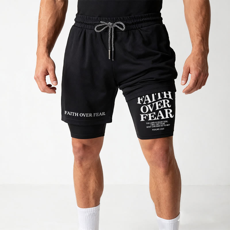 Christianartworkshop Faith Over Fear Matching Dual Print Psalm 118:6 Verse Drawstring Faith Shorts
