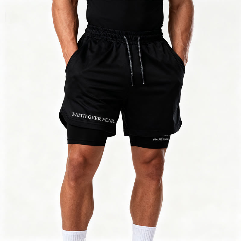 Christianartworkshop Faith Over Fear Matching Dual Print Psalm 118:6 Verse Drawstring Faith Shorts