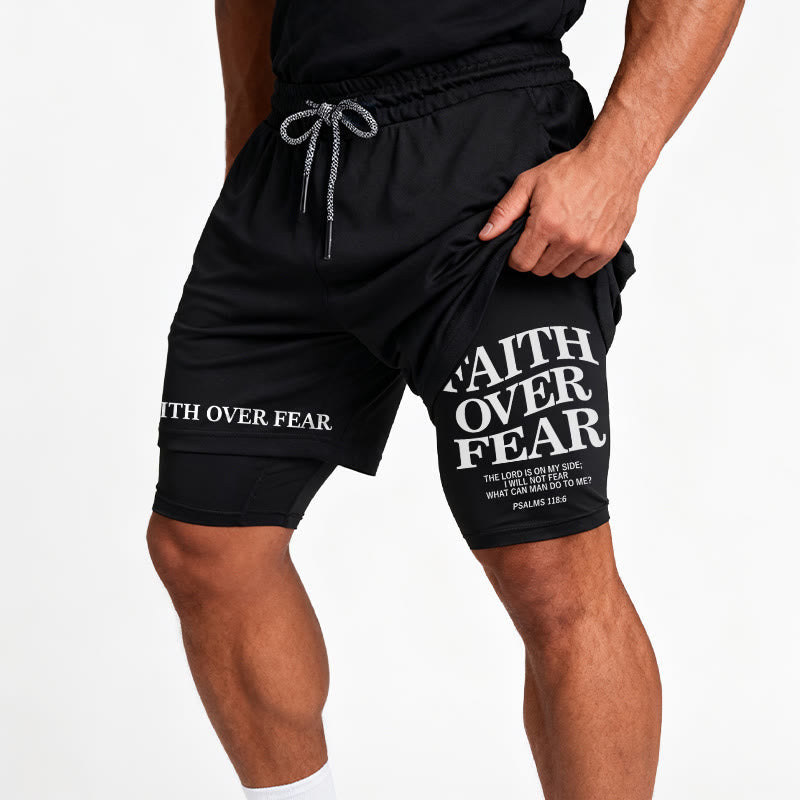Christianartworkshop Faith Over Fear Matching Dual Print Psalm 118:6 Verse Drawstring Faith Shorts