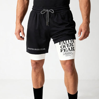 Christianartworkshop Faith Over Fear Matching Dual Print Psalm 118:6 Verse Drawstring Faith Shorts