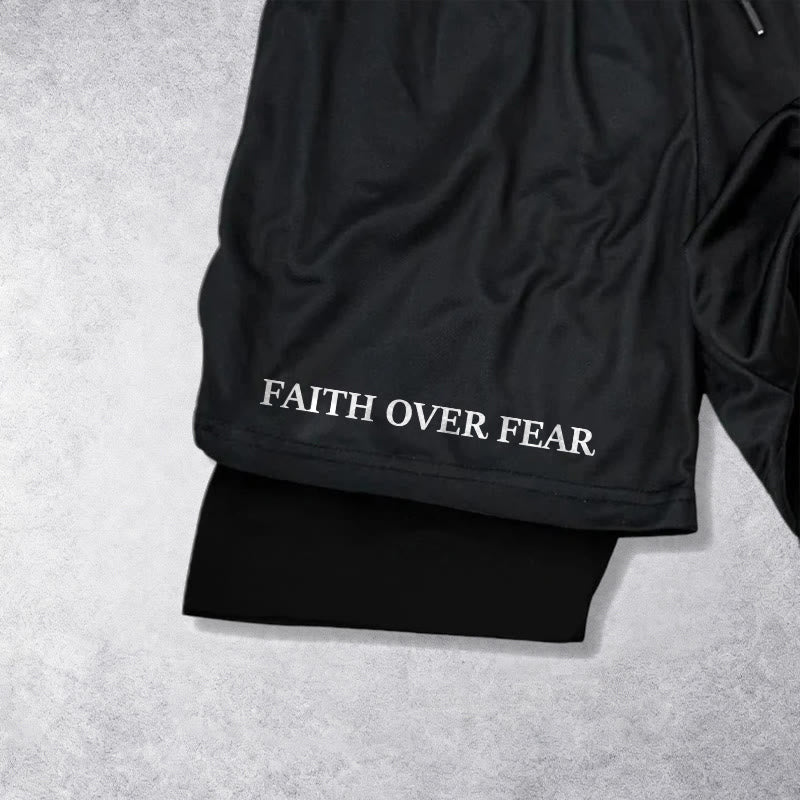 Christianartworkshop Faith Over Fear Matching Dual Print Psalm 118:6 Verse Drawstring Faith Shorts