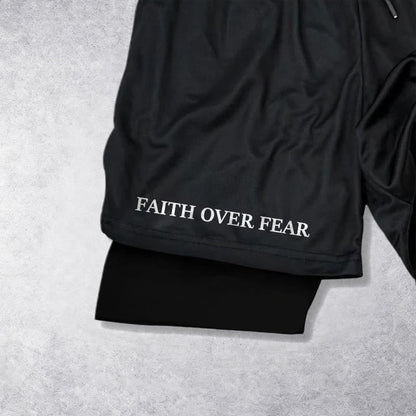 Christianartworkshop Faith Over Fear Matching Dual Print Psalm 118:6 Verse Drawstring Faith Shorts