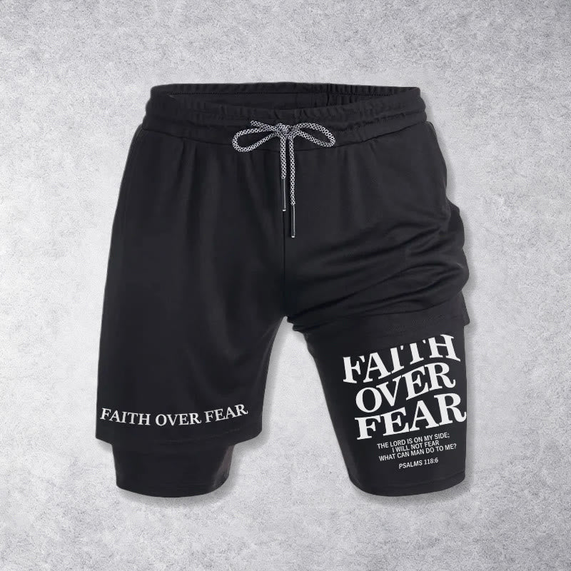 Christianartworkshop Faith Over Fear Matching Dual Print Psalm 118:6 Verse Drawstring Faith Shorts