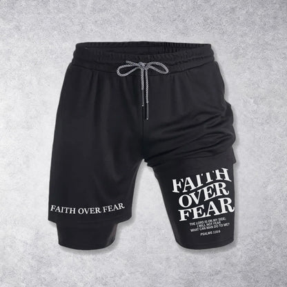 Christianartworkshop Faith Over Fear Matching Dual Print Psalm 118:6 Verse Drawstring Faith Shorts
