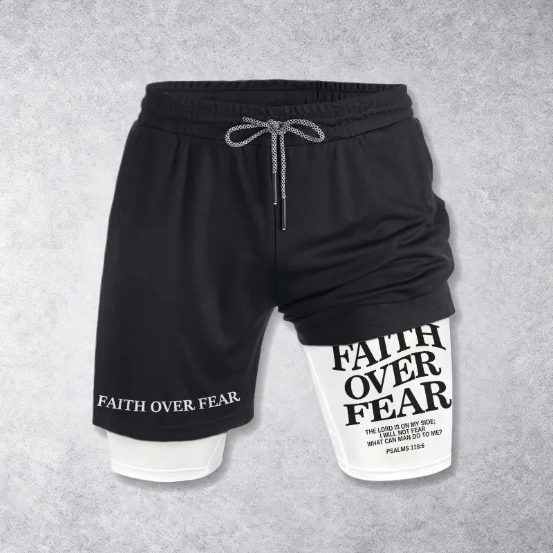 Christianartworkshop Faith Over Fear Matching Dual Print Psalm 118:6 Verse Drawstring Faith Shorts