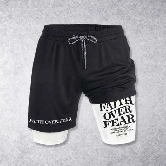 Christianartworkshop Faith Over Fear Matching Dual Print Psalm 118:6 Verse Drawstring Faith Shorts