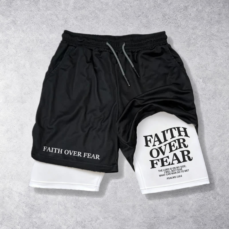 Christianartworkshop Faith Over Fear Matching Dual Print Psalm 118:6 Verse Drawstring Faith Shorts
