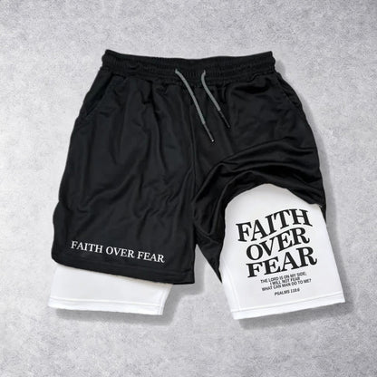 Christianartworkshop Faith Over Fear Matching Dual Print Psalm 118:6 Verse Drawstring Faith Shorts
