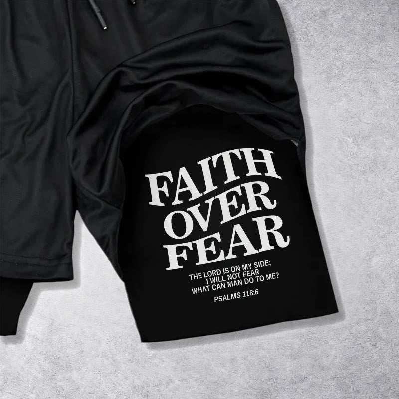 Christianartworkshop Faith Over Fear Matching Dual Print Psalm 118:6 Verse Drawstring Faith Shorts