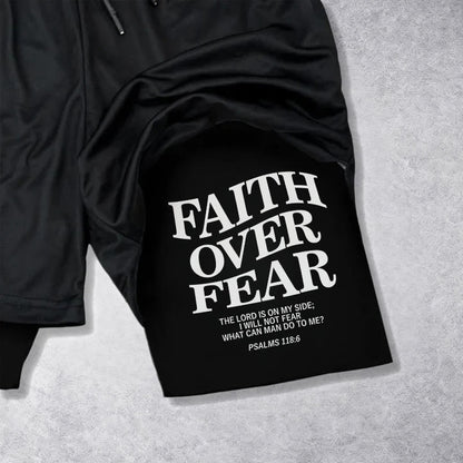 Christianartworkshop Faith Over Fear Matching Dual Print Psalm 118:6 Verse Drawstring Faith Shorts