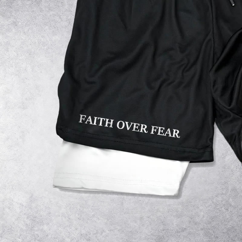 Christianartworkshop Faith Over Fear Matching Dual Print Psalm 118:6 Verse Drawstring Faith Shorts