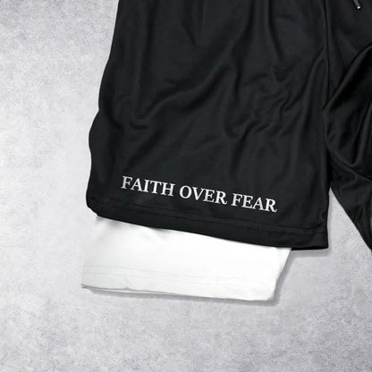 Christianartworkshop Faith Over Fear Matching Dual Print Psalm 118:6 Verse Drawstring Faith Shorts