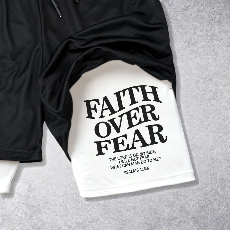 Christianartworkshop Faith Over Fear Matching Dual Print Psalm 118:6 Verse Drawstring Faith Shorts